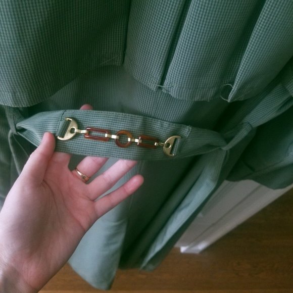 Green Gingham Trench Coat - Picture 6 of 11